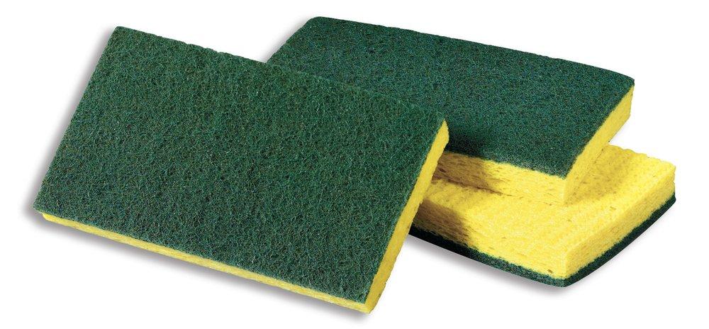 3M™ Green 71/100 in. Cellulose and Synthetic Fiber Scouring Scrub Sponge in Green with Yellow 
