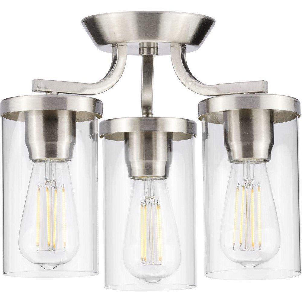Progress Lighting Brushed Nickel 60W 3-Light Medium E-26 Incandescent Semi-Flush Mount Ceiling Fixture 