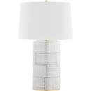 75W 1-Light Medium E-26 Incandescent Table Lamp in Aged Brass with Stripe Combo