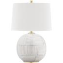 75W 1-Light Medium E-26 Incandescent Table Lamp in Aged Brass with Stripe Combo