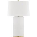 75W 1-Light Medium E-26 Incandescent Table Lamp in Aged Brass with Soft Off White