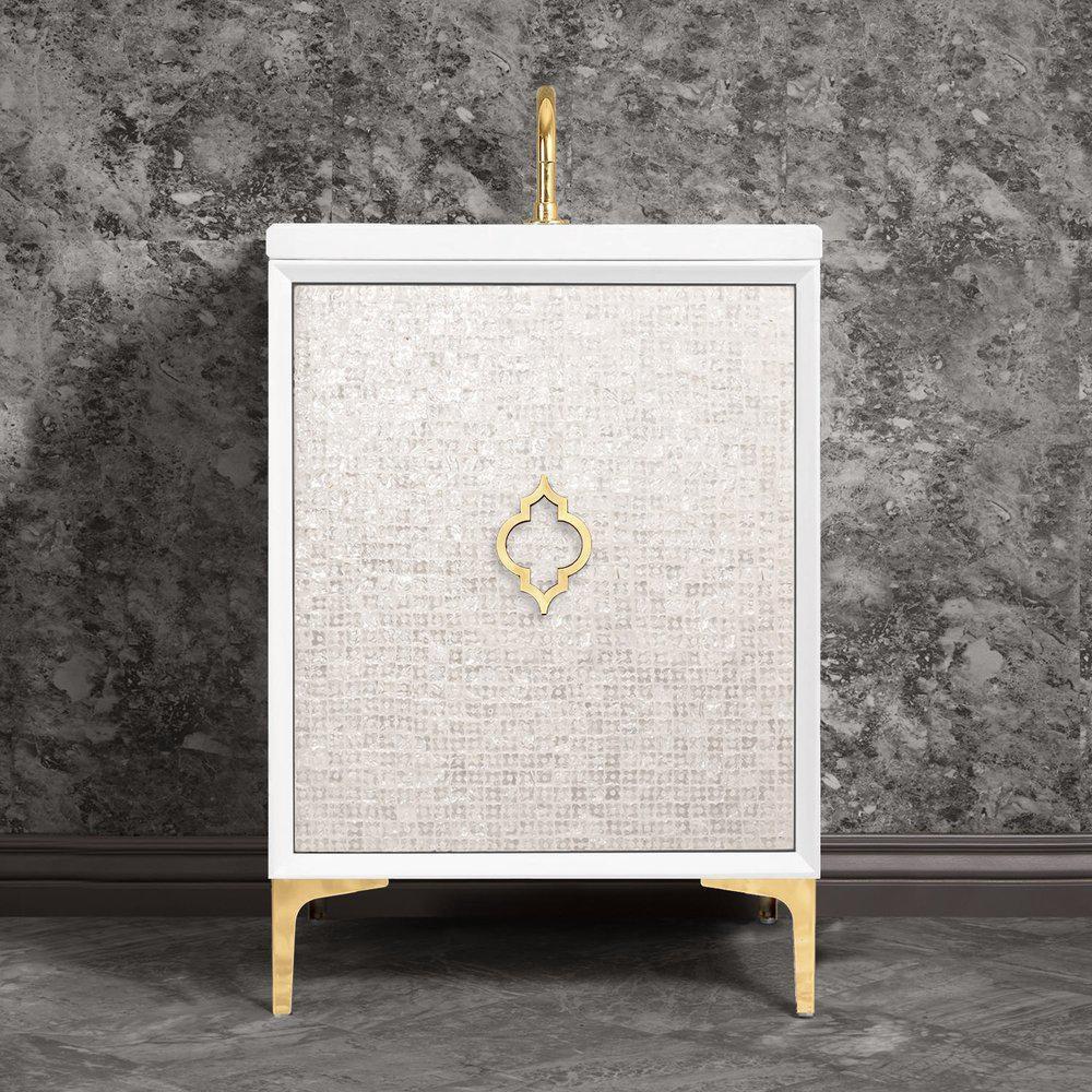 Linkasink White/Satin Brass 30 in. Floor Mount Vanity in White with Satin Brass 