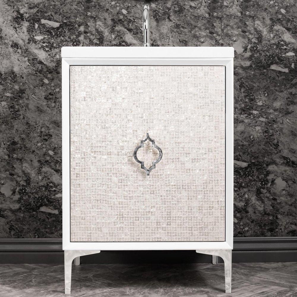 Linkasink White 24 in. Floor Mount Vanity in White with Polished Nickel 