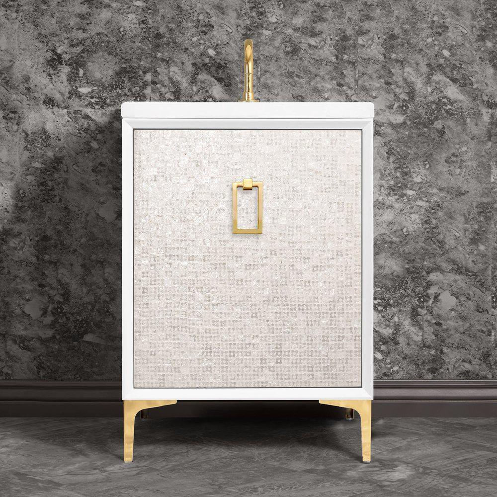 Linkasink White/Satin Brass 30 in. Floor Mount Vanity in White with Satin Brass 