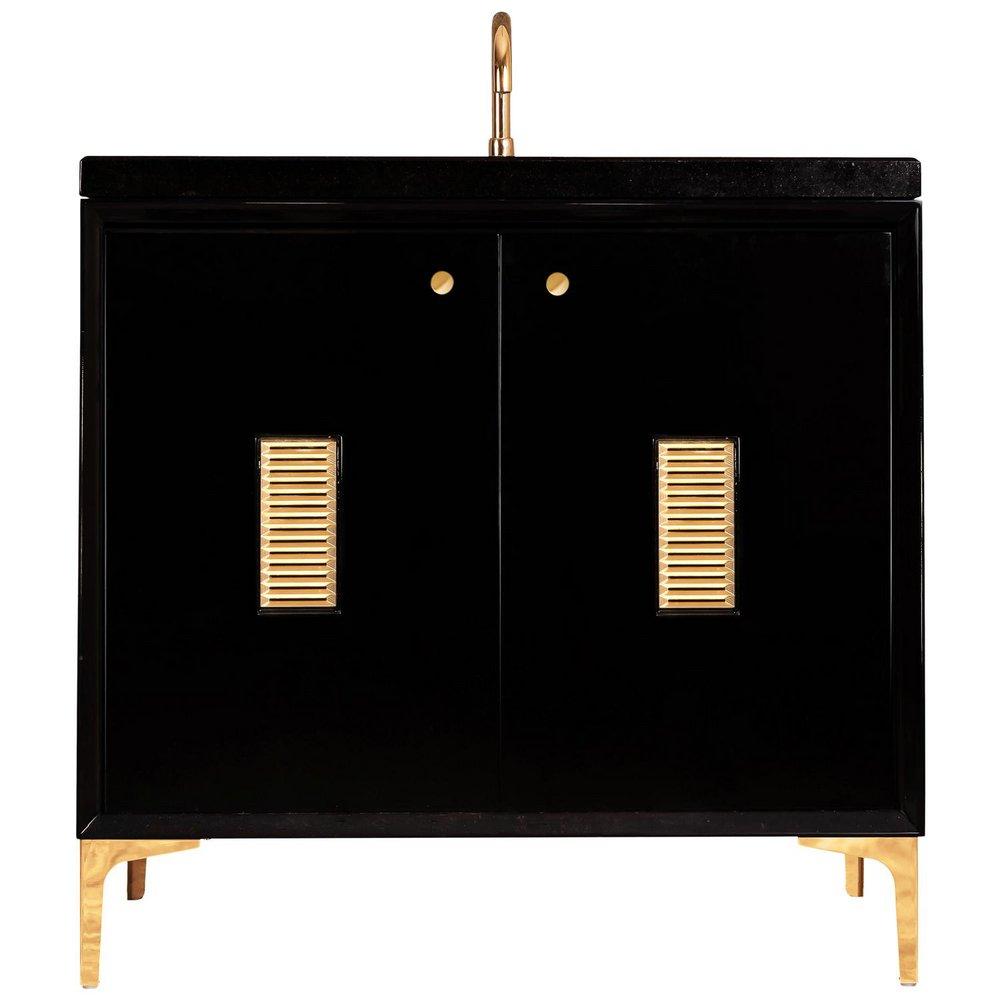 Linkasink Black 36 in. Floor Mount Vanity in Black with Polished Brass 