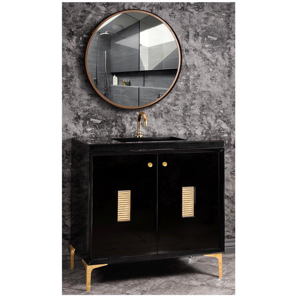 Linkasink Black 36 in. Floor Mount Vanity in Black with Polished Brass 