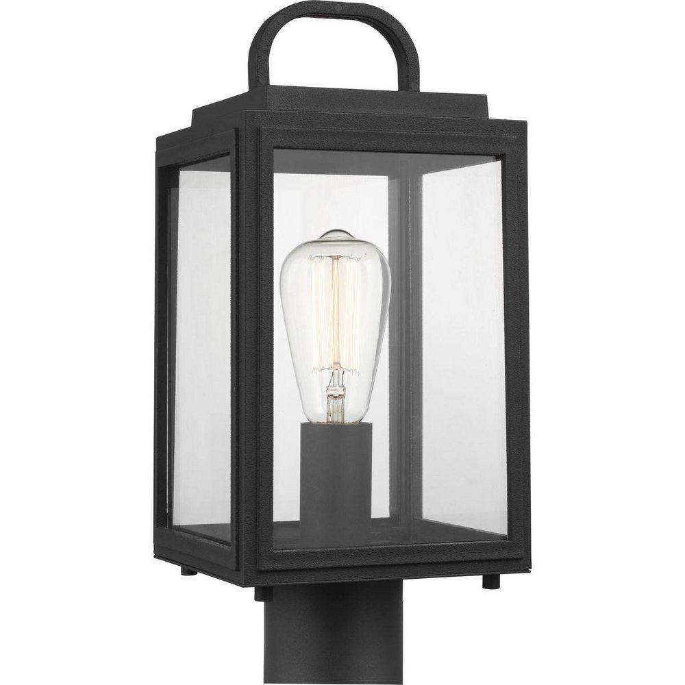 BLACK ONE-LIGHT POST LANTERN WITH CLEAR GLASS SHADE 