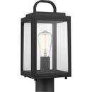 BLACK ONE-LIGHT POST LANTERN WITH CLEAR GLASS SHADE
