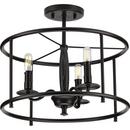 60W 3-Light Semi-Flush Mount Ceiling Fixture with Candelabra E-12 Base in Matte Black