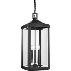 60W 3-Light Candelabra E-12 Outdoor Pendant in Textured Black