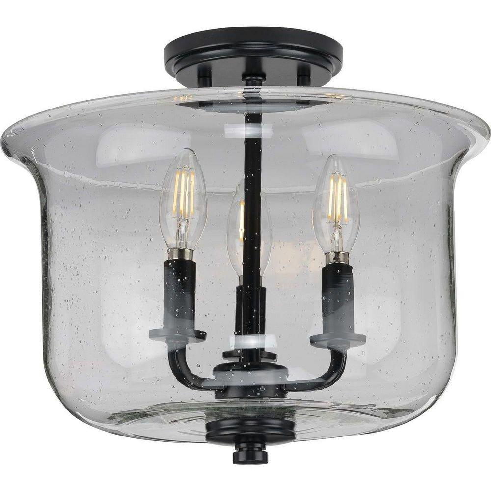 Progress Lighting Matte Black 60W 3-Light Candelabra E-12 Incandescent Semi-Flush Mount Ceiling Fixture 