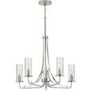 BRUSHED NICKEL FIVE-LIGHT CHANDELIER WITH  GLASS SHADES 