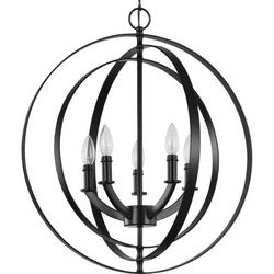 60W 5-Light Candelabra E-12 Incandescent Foyer Pendant in Matte Black