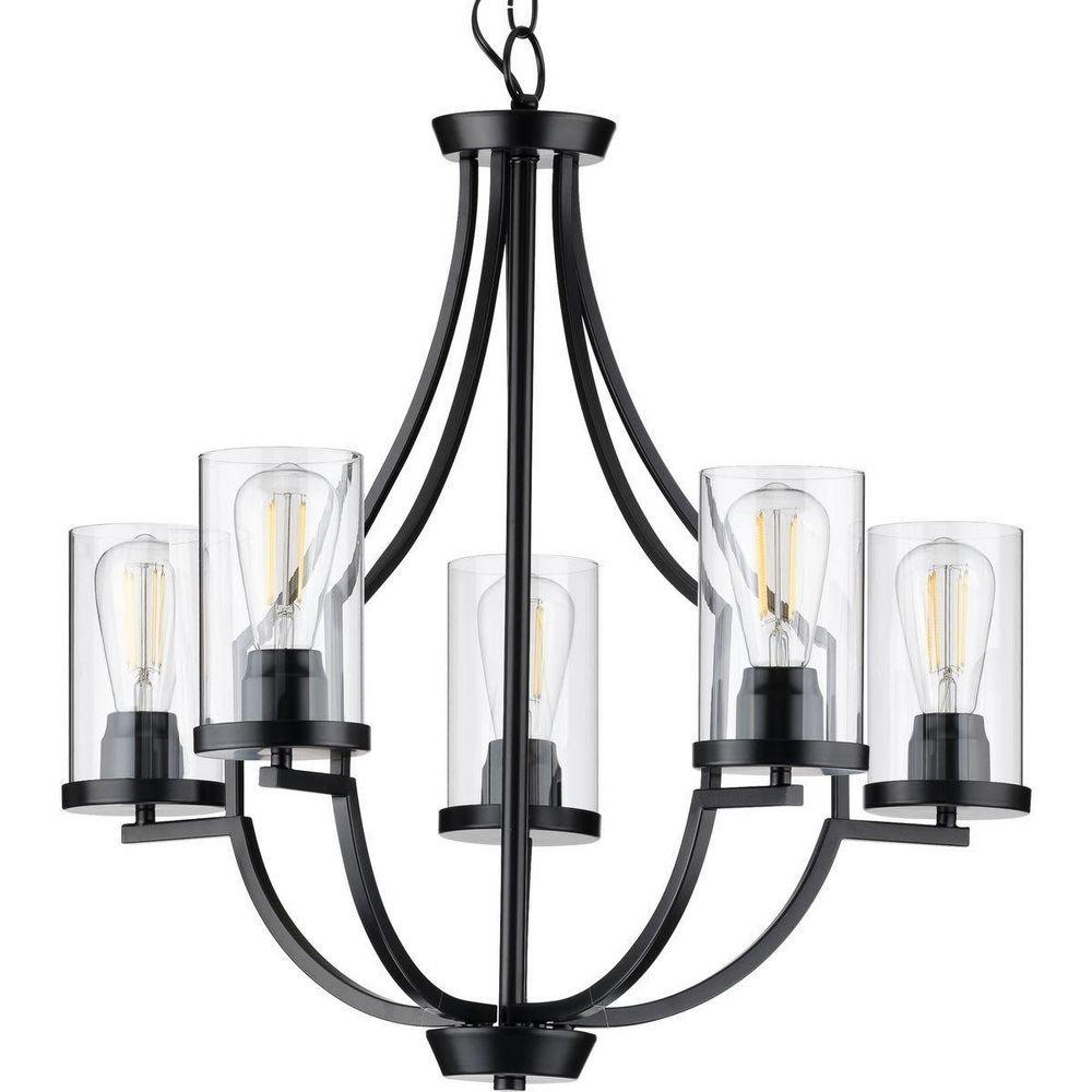 Progress Lighting Matte Black 101 in. 60W 5-Light 1-Tier Incandescent Chandelier 