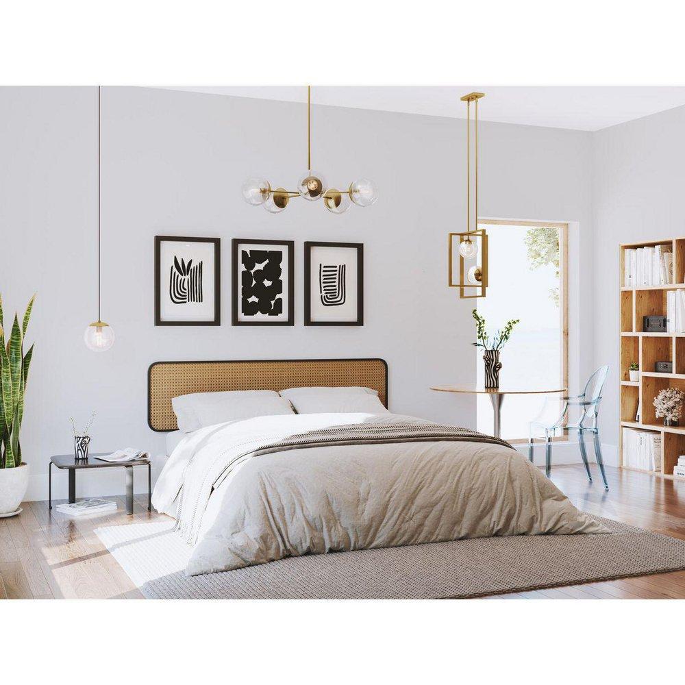 BRUSHED BRONZE TWO-LIGHT PENDANT WITH CLEAR GLASS SHADES 