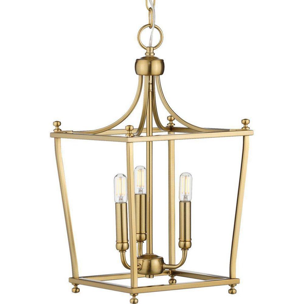 BRUSHED BRONZE THREE-LIGHT FOYER WITH OPEN-CAGE DESIGN 