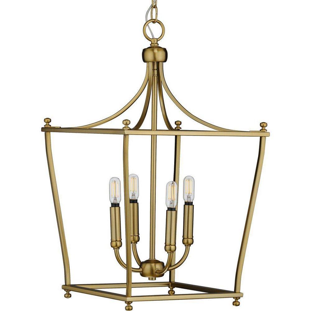 BRUSHED BRONZE FOUR-LIGHT FOYER WITH OPEN-CAGE DESIGN 