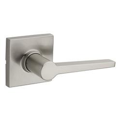 Passage Door Lever with Square Rosette in Satin Nickel