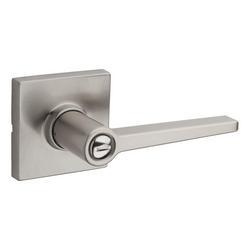 Privacy Door Lever with Square Rosette in Satin Nickel