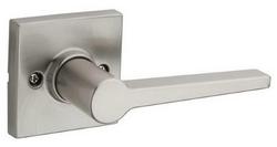 Half Dummy Door Lever with Square Rosette in Satin Nickel