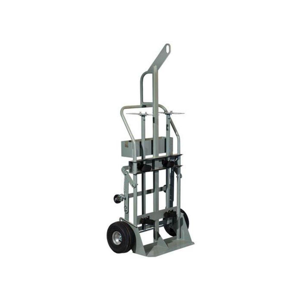 Double Cylinder 35"W 600lb Hand Truck w/ Tool Tray, Hoist Ring, and 10.5" Pneumatic Wheels 