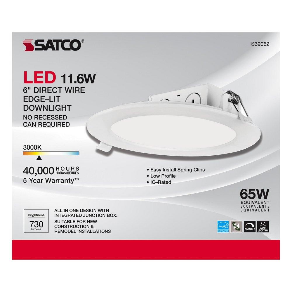 11.6 WATT LED DIRECT WIRE DOWNLIGHT; EDGE-LIT; 5-6 INCH; 3000K; 120 VOLT; DIMMABLE 