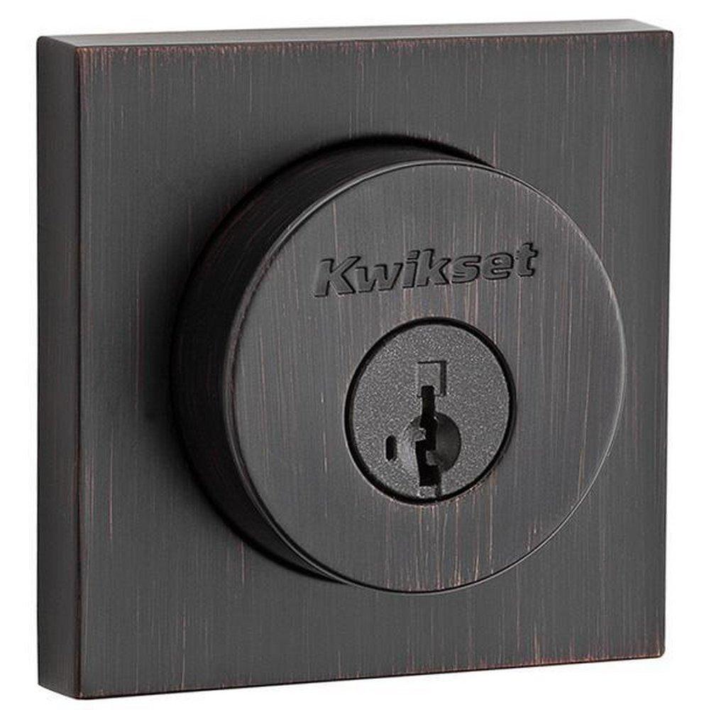 Kwikset Halifax Square Single Cylinder Deadbolt with SmartKey Security, Venetian Bronze 