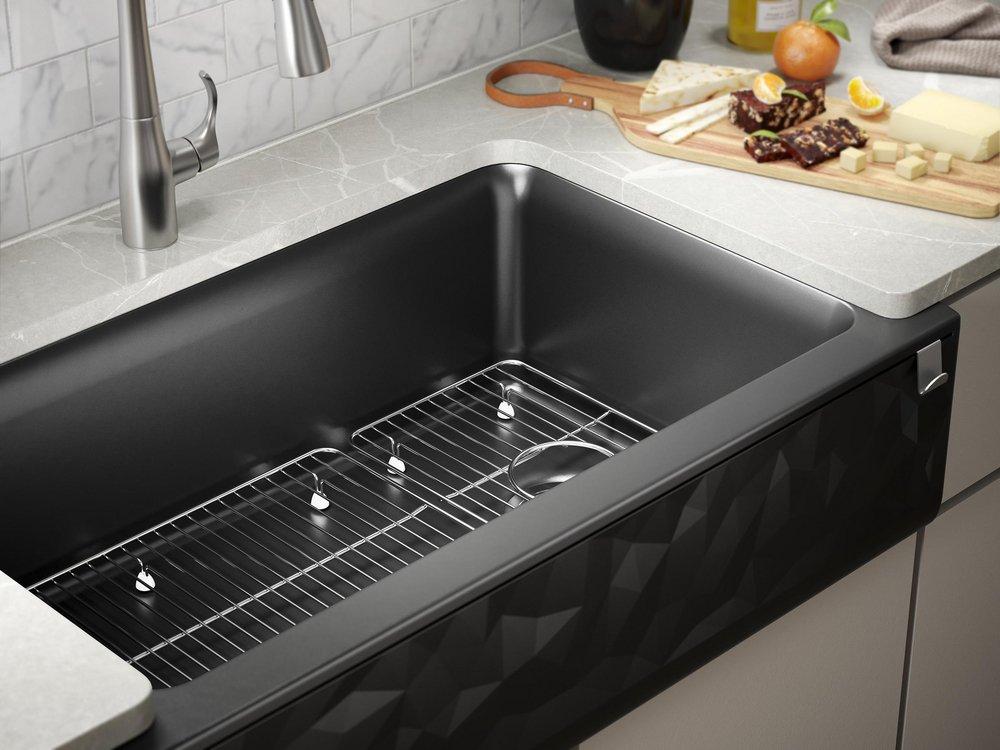 KOHLER Matte Black 35-11/16 x 21-3/16 in. Stone Composite Undermount Kicthen Sink 