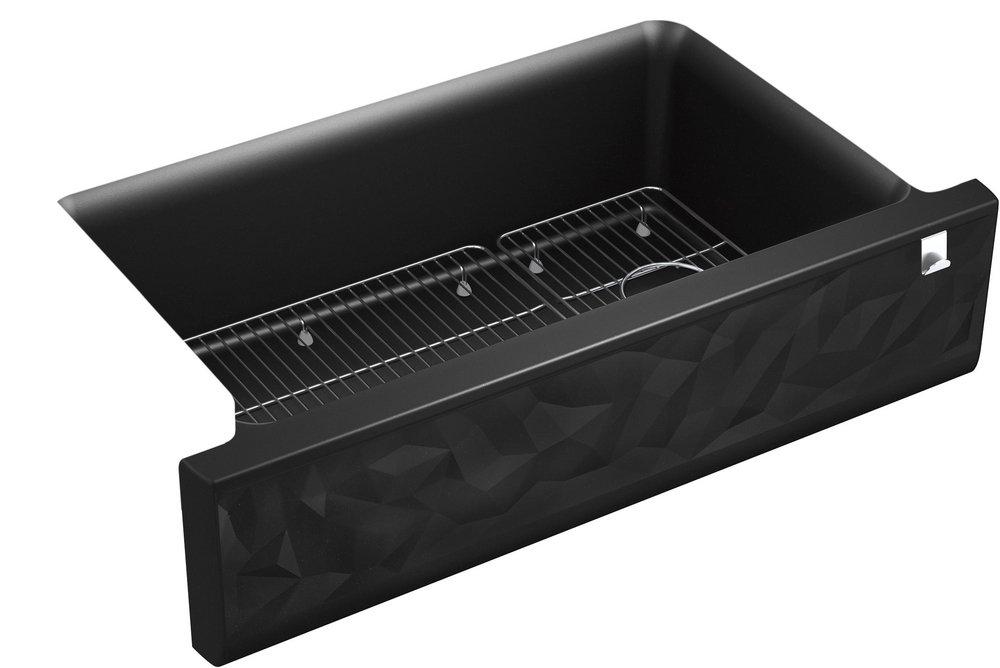 KOHLER Matte Black 35-11/16 x 21-3/16 in. Stone Composite Undermount Kicthen Sink 