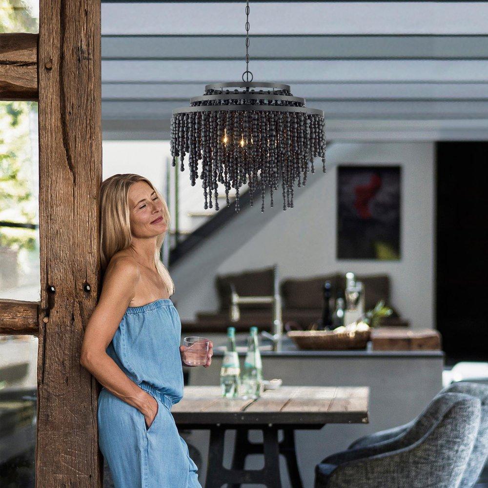 Crystorama Matte Black 98 x 26-1/2 in. 360W 1-Tier 6-Light Incandescent Bohemian, Coastal and Modern Chandelier 