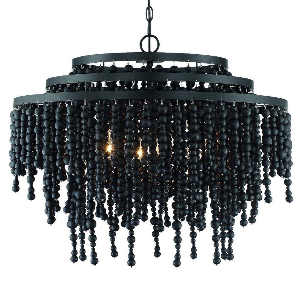 Crystorama Matte Black 98 x 26-1/2 in. 360W 1-Tier 6-Light Incandescent Bohemian, Coastal and Modern Chandelier 