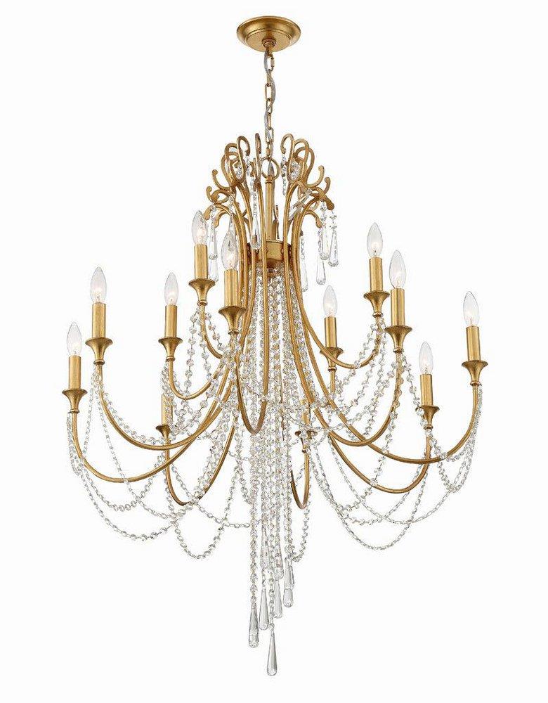 Crystorama Antique Gold 41-1/2 x 32-1/2 in. 60W 2-Tier 12-Light Incandescent Contemporary, Geometric, Luxe, Mid-century and Transitional Chandelier 