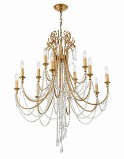 41-1/2 x 32-1/2 in. 60W 2-Tier 12-Light Incandescent Contemporary, Geometric, Luxe, Mid-century and Transitional Chandelier in Antique Gold