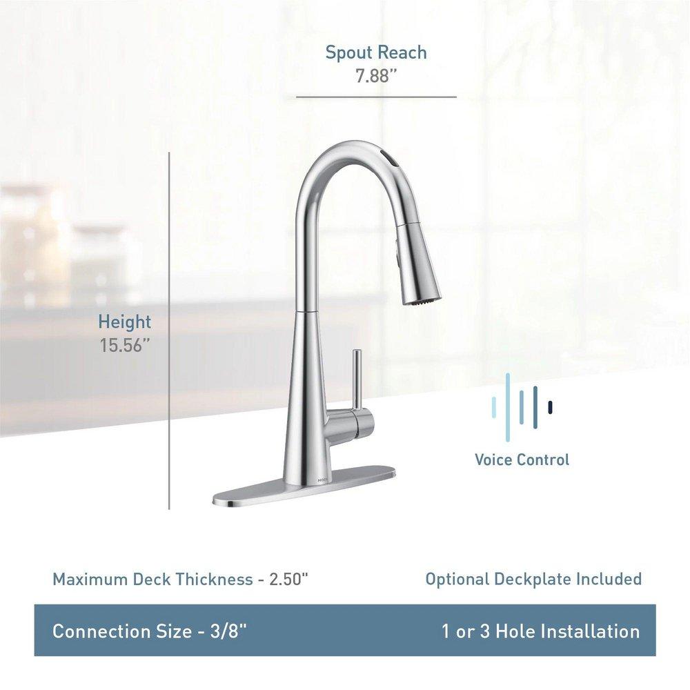 Moen Black/Stainless Steel Single Handle Pull Down Voice Activated Kitchen Faucet with PowerBoost and Reflex Technology 