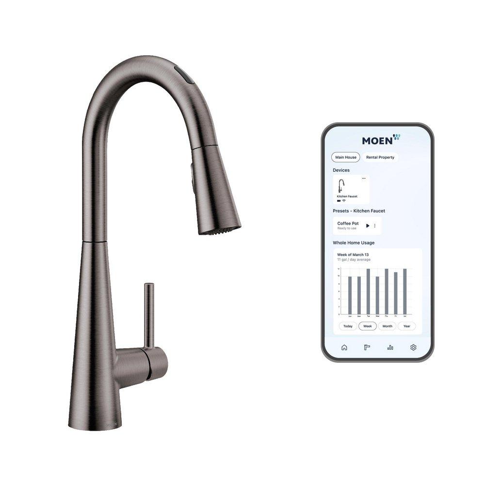 Moen Black Stainless Single Handle Pull Down Voice Activated Kitchen Faucet with PowerBoost and Reflex Technology 