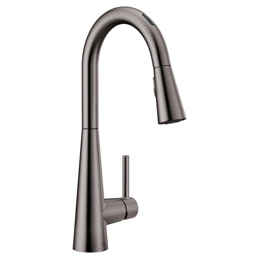 Moen Black/Stainless Steel Single Handle Pull Down Voice Activated Kitchen Faucet with PowerBoost and Reflex Technology 