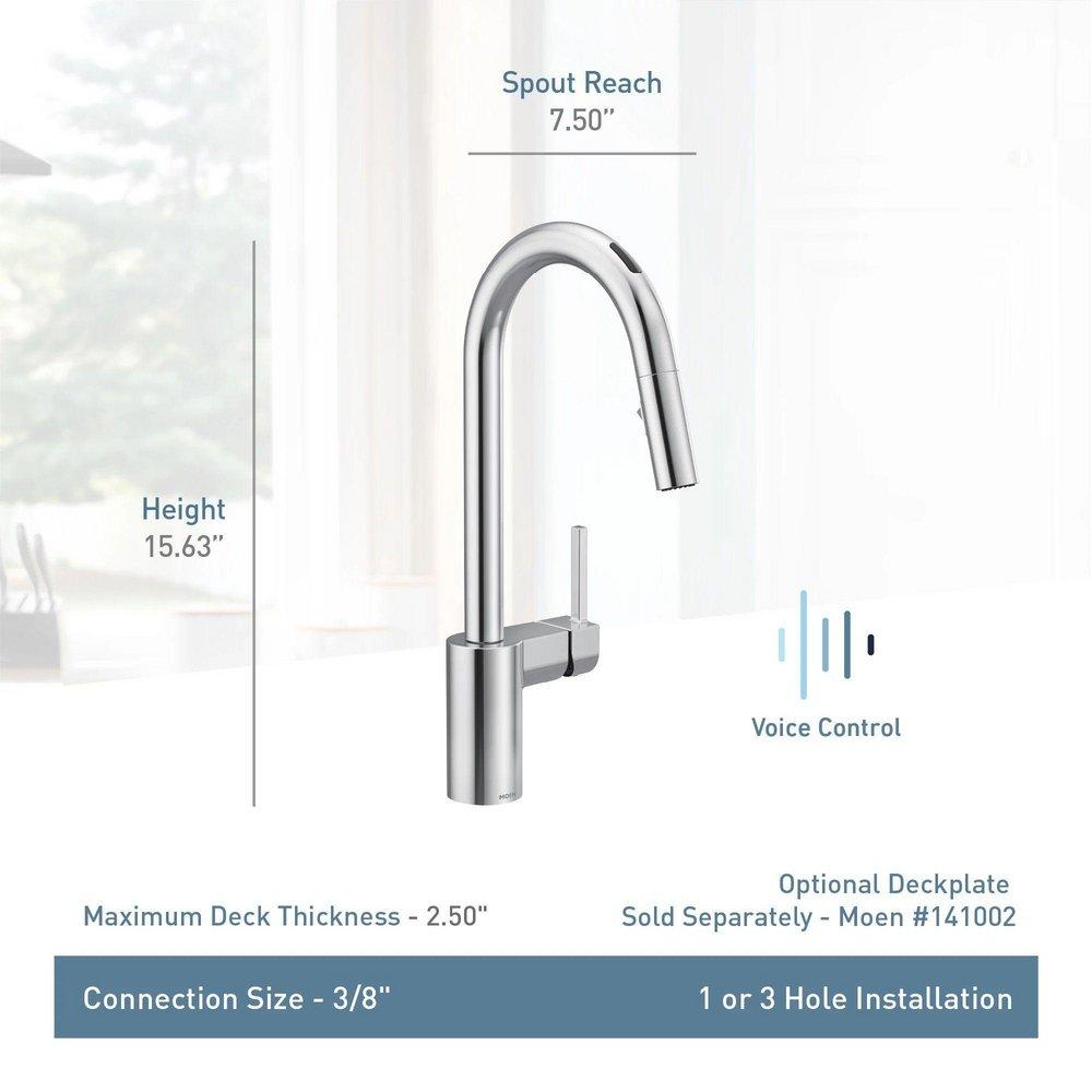 Moen Spot Resist™ Stainless Single Handle Pull Down Voice Activated Kitchen Faucet with Power Clean and Reflex Technology 