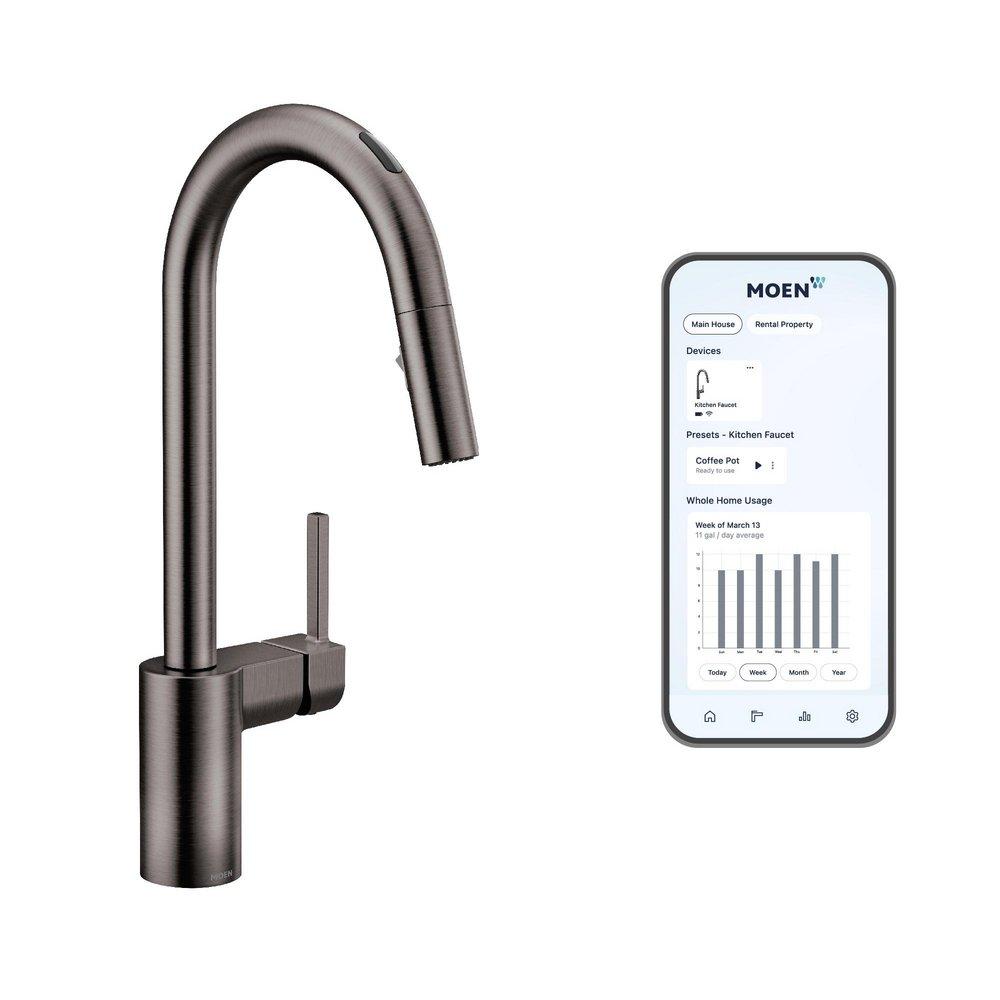 Moen Black Single Handle Pull Down Voice Activated Kitchen Faucet with Power Clean and Reflex Technology 