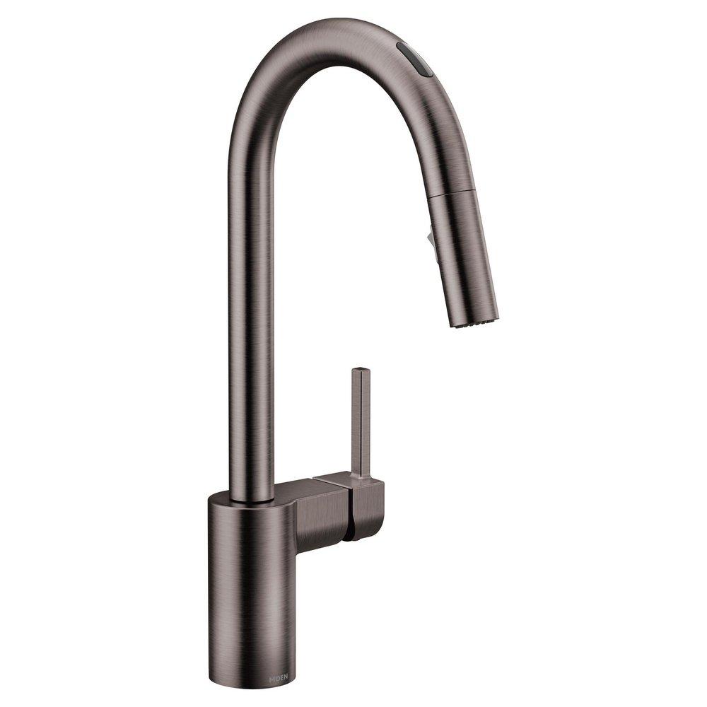 Moen Black Single Handle Pull Down Voice Activated Kitchen Faucet with Power Clean and Reflex Technology 