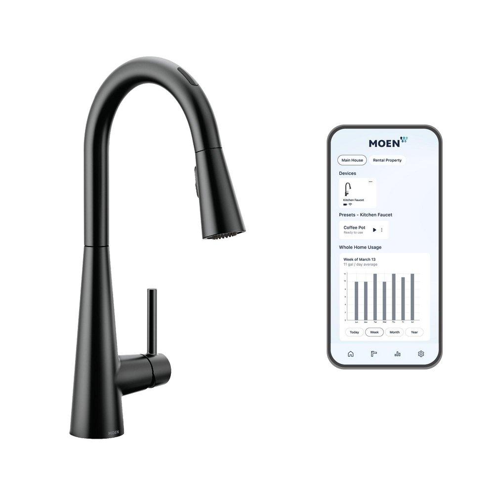 Moen Matte Black Single Handle Pull Down Voice Activated Kitchen Faucet with PowerBoost and Reflex Technology 