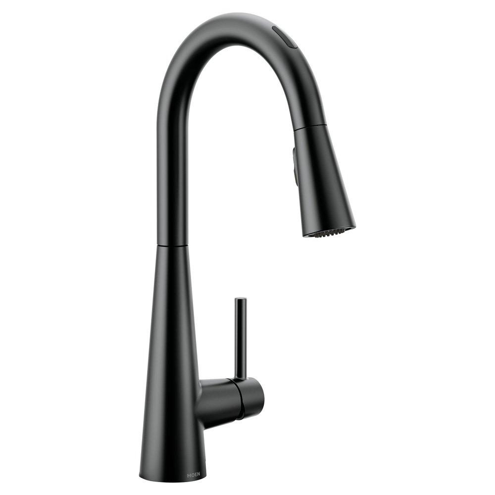 Moen Matte Black Single Handle Pull Down Voice Activated Kitchen Faucet with PowerBoost and Reflex Technology 