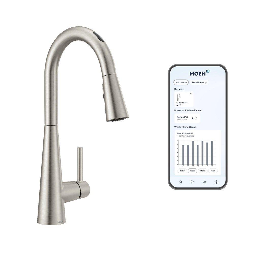 Moen Spot Resist Stainless Single Handle Pull Down Voice Activated Kitchen Faucet with PowerBoost and Reflex Technology 