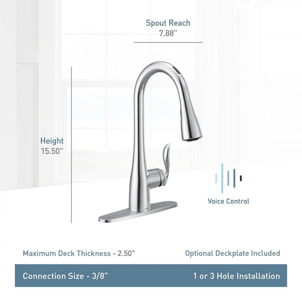 Moen Matte Black Single Handle Pull Down Voice Activated Kitchen Faucet with PowerBoost and Reflex Technology 
