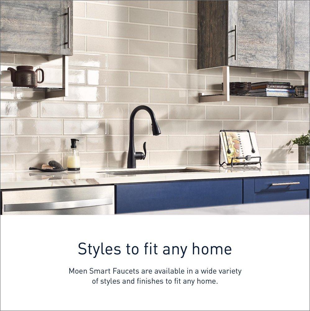 Moen Matte Black Single Handle Pull Down Voice Activated Kitchen Faucet with PowerBoost and Reflex Technology 