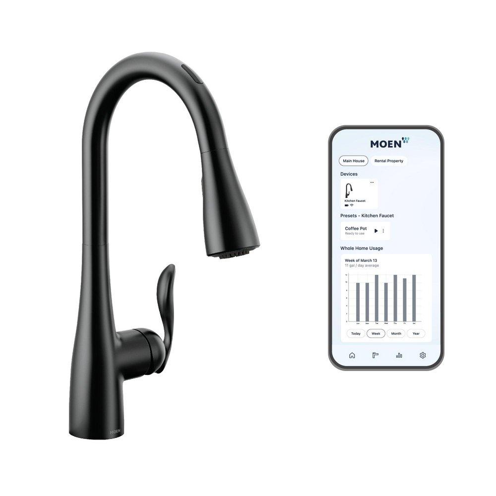 Moen Matte Black Single Handle Pull Down Voice Activated Kitchen Faucet with PowerBoost and Reflex Technology 