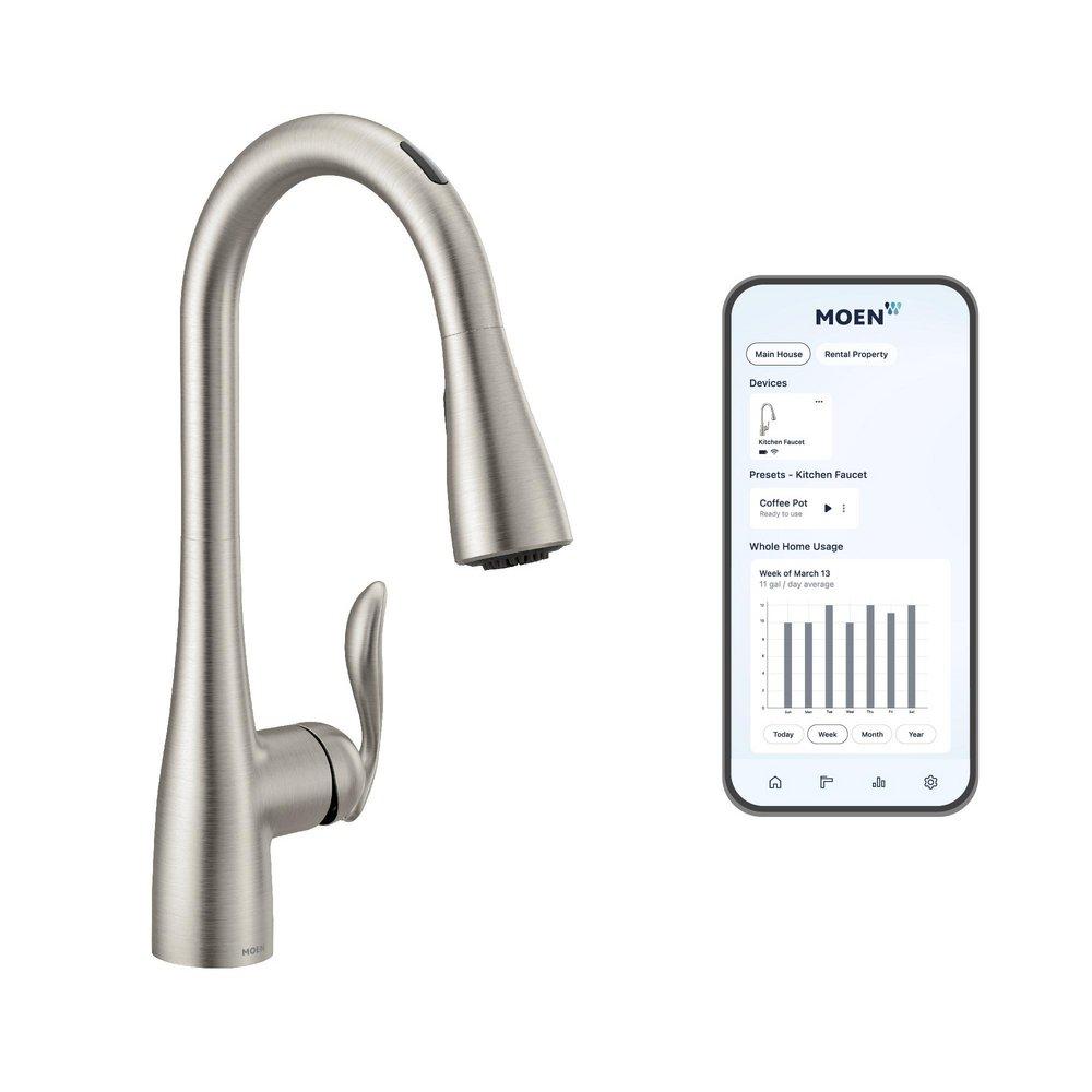 Moen Spot Resist Stainless Single Handle Pull Down Voice Activated Kitchen Faucet with PowerBoost and Reflex Technology 