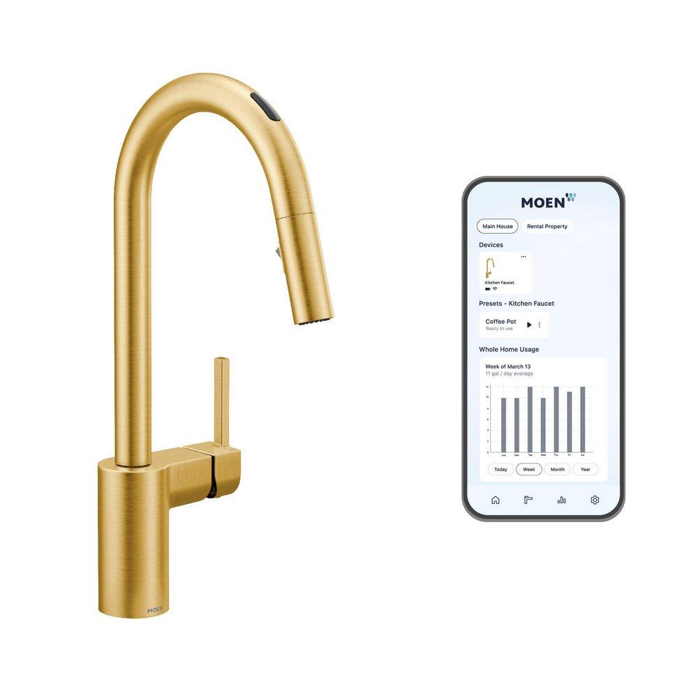 Moen Brushed Gold Single Handle Pull Down Sensor Kitchen Faucet 