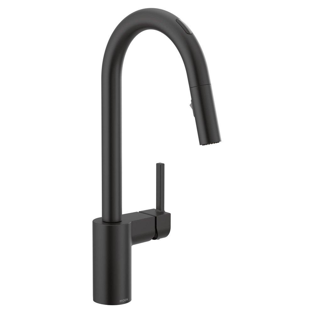 Moen Matte Black Single Handle Pull Down Voice Activated Kitchen Faucet with Power Clean and Reflex Technology 
