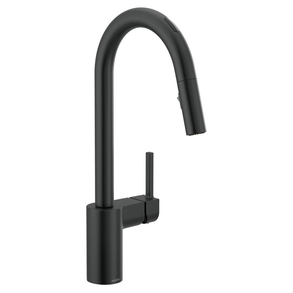 Moen Matte Black Single Handle Pull Down Voice Activated Kitchen Faucet with Power Clean and Reflex Technology 