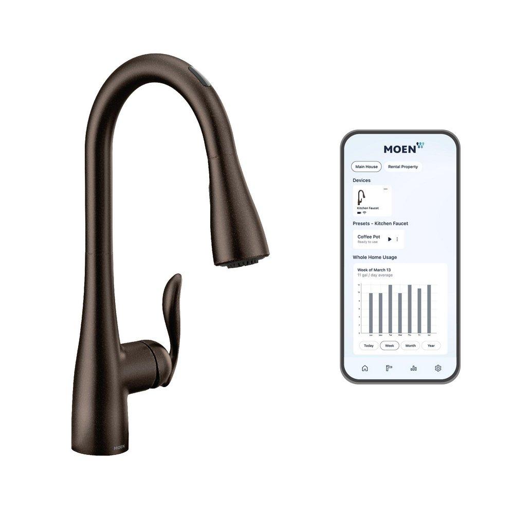 Moen Oil Rubbed Bronze Single Handle Pull Down Voice Activated Kitchen Faucet with PowerBoost and Reflex Technology 